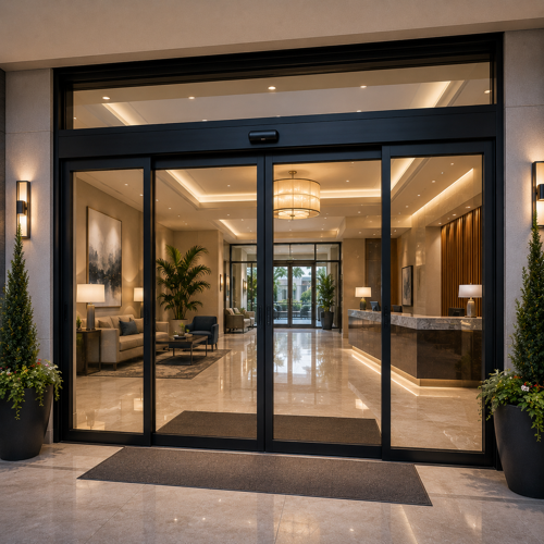Modern hotel lobby entrance