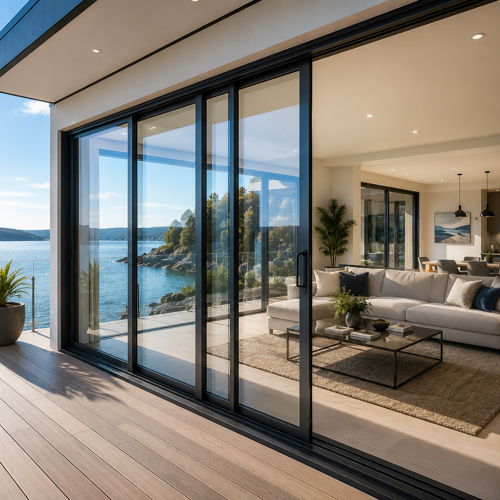 Sliding door at Coastal villa